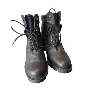 Torrid Women's 11W Lace Up Hiker Boots Black Tie Chunky Heel Biker Wide Y2K